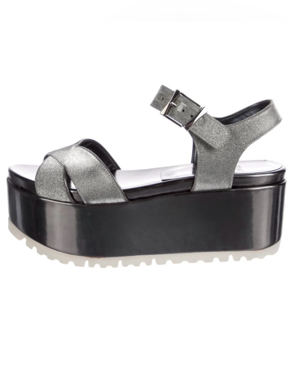 Stuart Weitzman Crosspath sandals platform silver metallic sz 7.5 disco Y2K